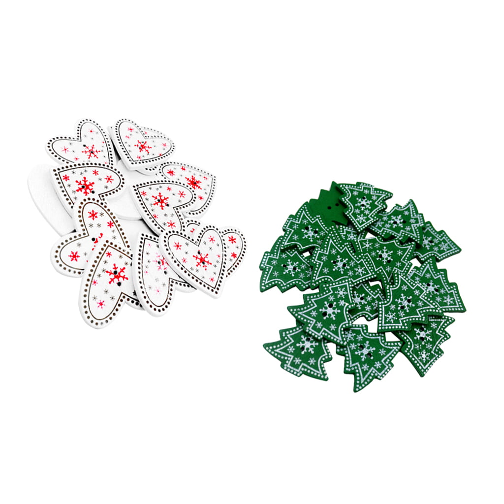20pcs Christmas Tree Snowflake Wooden Buttons Sewing and Scrapbook 