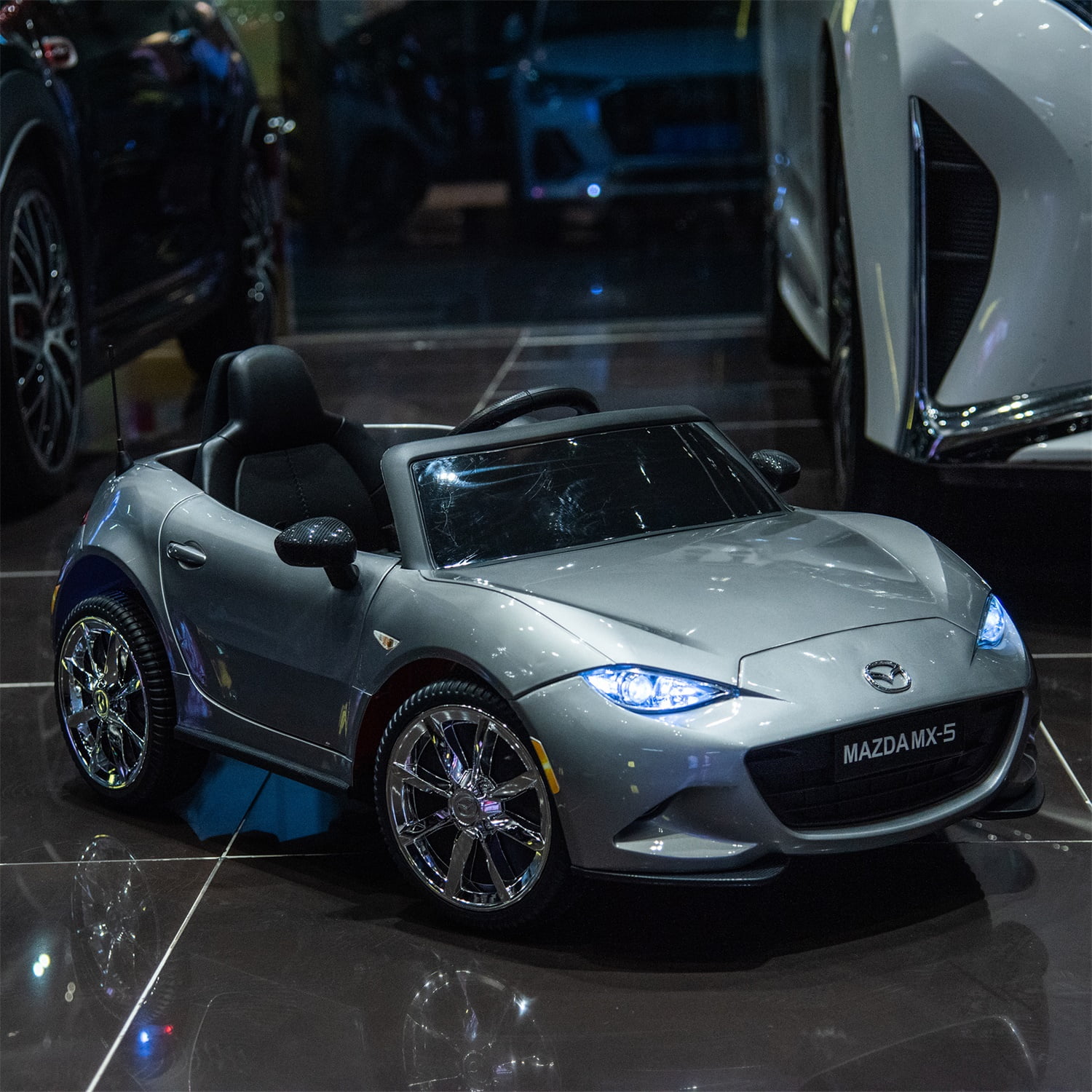 CIPACHO Licensed MAZDA MX-5 RF, 12V Powered Ride On Car for Kid 3-6, Electric Toy Car with 2.4G Parents Remote Control, Gray