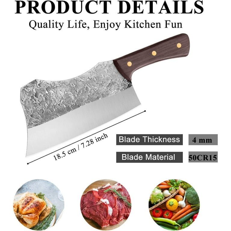 ENOKING Cleaver Knife, 7.5 Inch Hand Forged Meat Cleaver Heavy Duty Bone  Chopper German High Carbon Stainless Steel Butcher Knife with Full Tang