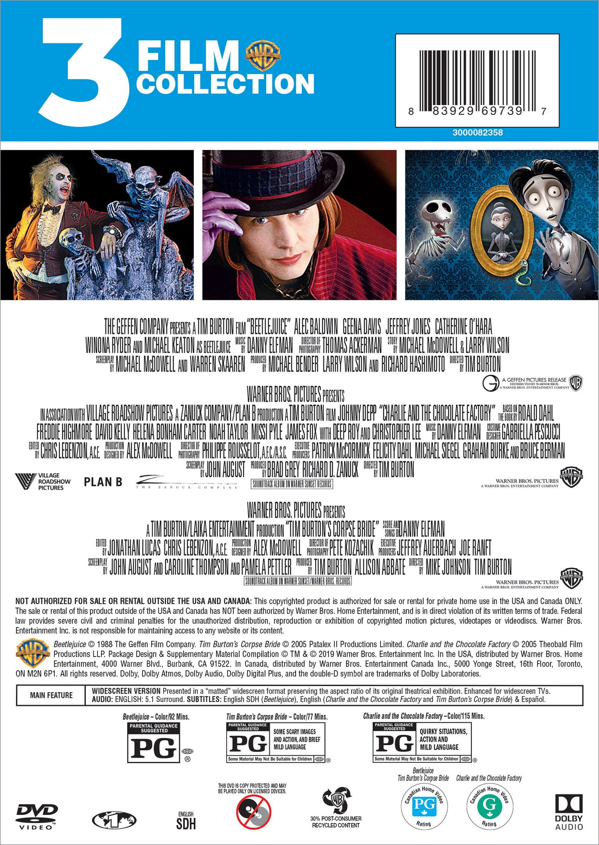 3 Film Collection: Beetlejuice / Charlie & Chocolate / Corpse Bride (DVD)