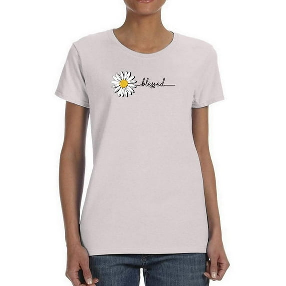 Daisy Hand Drawn Blessed Text T-Shirt Women -Image by Shutterstock, Female XX-Large
