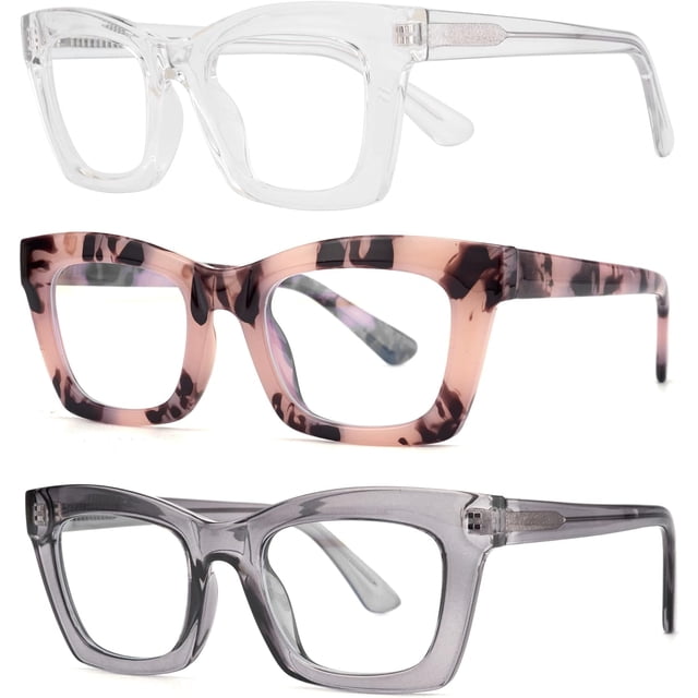GFDYREE 3 pack Oprah style Spring hinge Readers Blue Light Blocking Computer Square Reading Glasses for Women Men