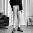 thumbnail image 3 of 9 Pantalones de traje negros recortados para hombre, pantalones de verano para hombre, ajustados, baratos, chinos, finos, informales, formales, elegantes, 2024, 3 of 5