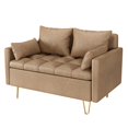 thumbnail image 4 of SAINSPEED Sofa Couch Faux Leather Loveseat Sofas with Hand Stitched Comfortable Cushion, Modern Design with Gold Metal Legs and Lift-Up Storage for Living Room in Light Brown, 4 of 6