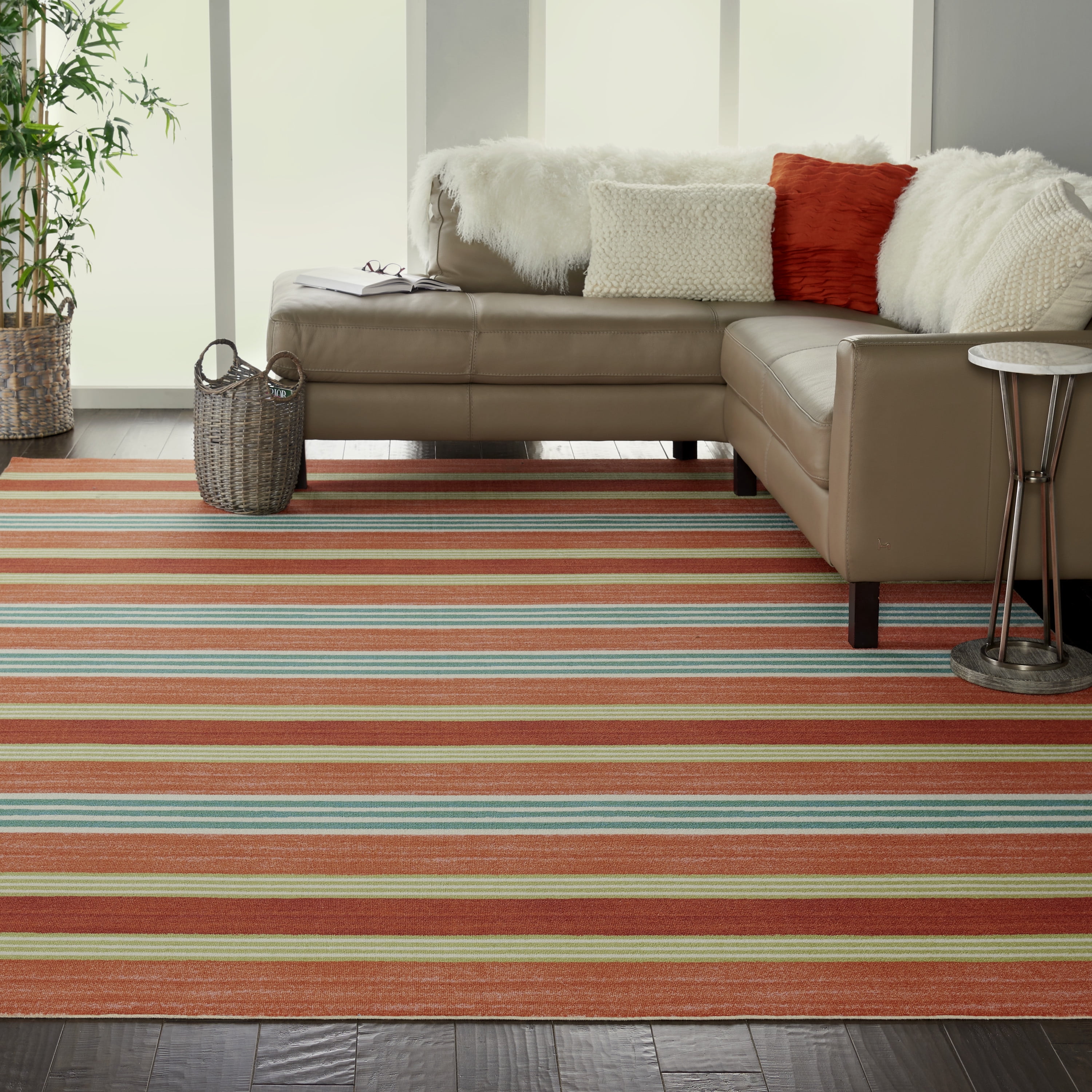 Waverly Sun N' Shade Striped Striped Orange Area Rug