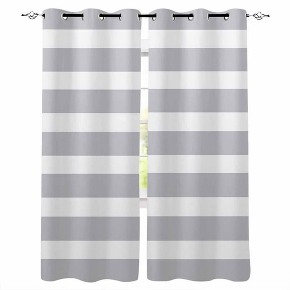 Fsddascl Grey Stripe Blackout Curtains for Bedroom/Living Room, Thermal Insulated Kitchen Curtains, Modern Simple Geometric White Striped Grommet Darkening Window Treatment Drapes 52"x63"x2