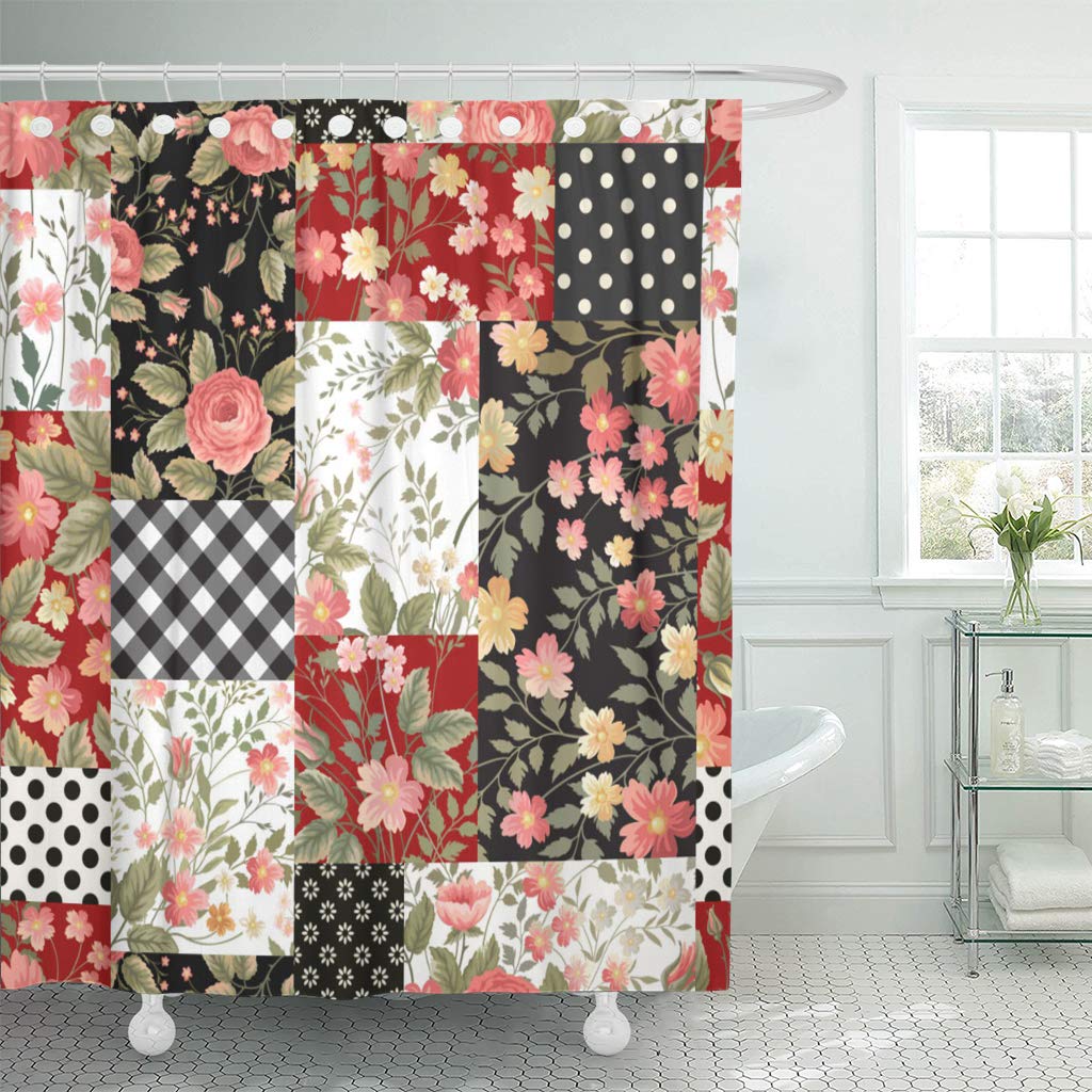 KSADK Floral Patchwork with Flower Spring Abstract Black Blossom