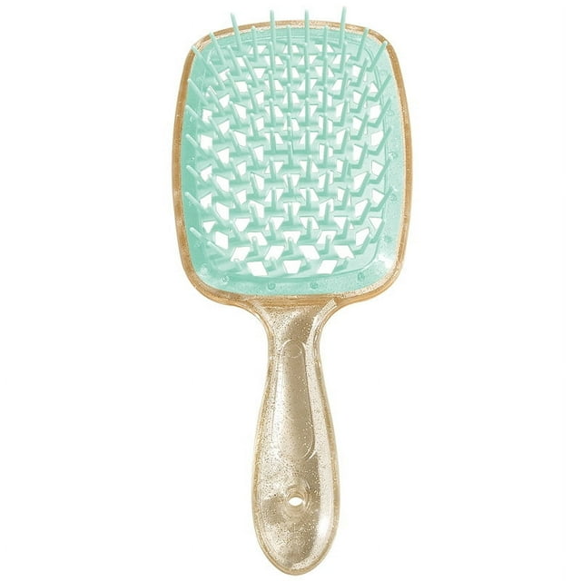 Peine de masaje hueco de malla dorada transparente con destellos para cabello sin nudos, peine de forma esponjosa de doble uso seco y húmedo