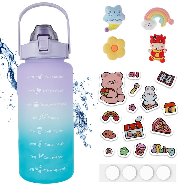 OLDLEY Kids Water Bottle 12 oz BPA Free Reusable Motivational Water Bottles with Time Marker Straw/Chug 2 Lids/Fruit Strainer/ Leak-Proof for Toddler