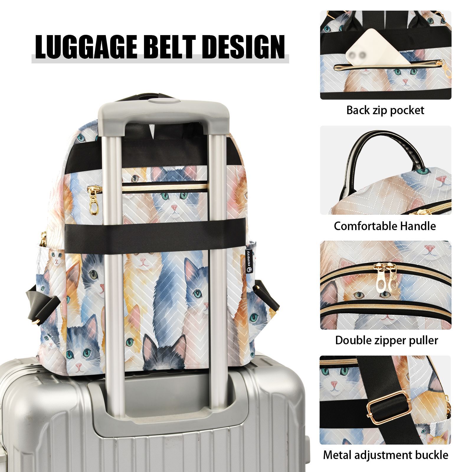 Cats Travel Laptop Backpack Casual Daypack Lightweight Bookbag Compartment for Business