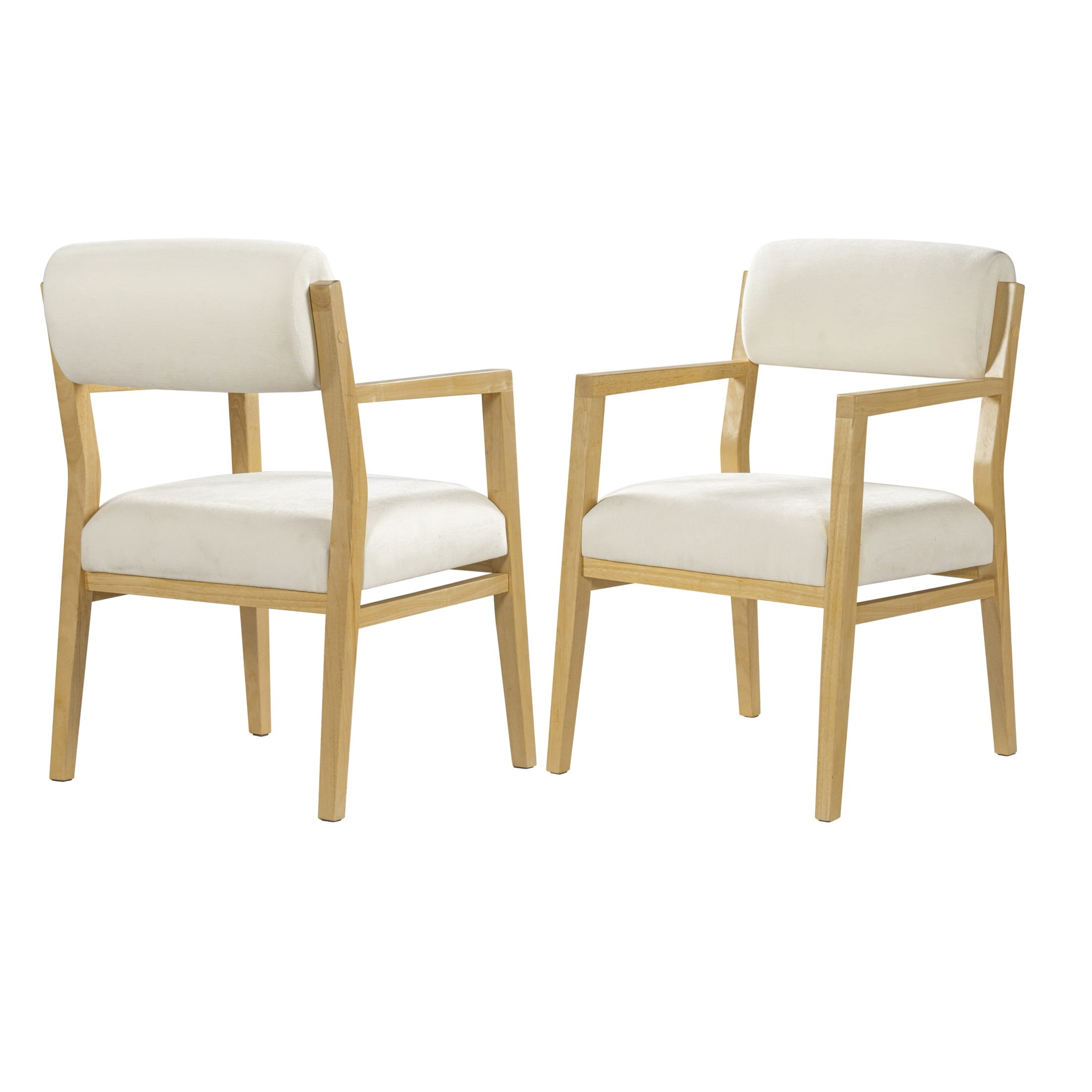 Christopher Knight Home Scandinavian Upholstered Dining Armchairs, Wood Frame, Natural+Beige, Set of 2