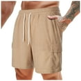 thumbnail image 3 of HCNTES Sets For Men Shorts Beach Short with Pockets Work Beach Shorts(Khaki,XL), 3 of 6