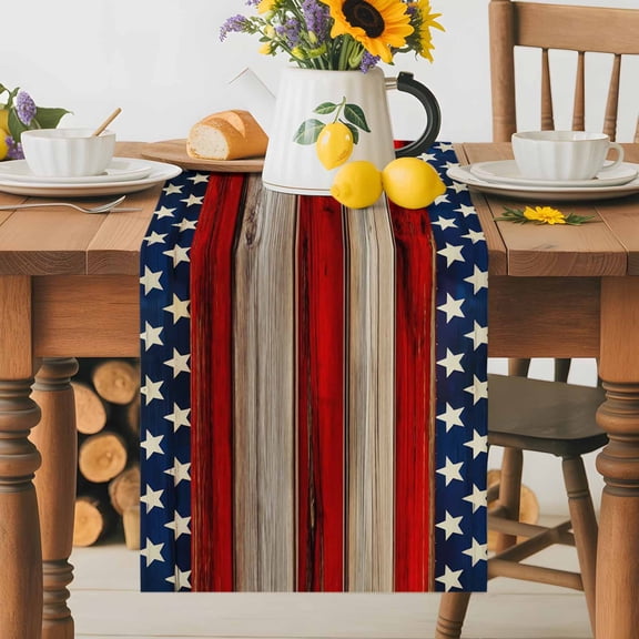Burlap Table Runner 36 Inches Long, Vintage Stripes and Stars Non-Slip Kitchen Table Runners for Dining Room Everyday Use Party Table Decorations Patriotic 250th Anniversary