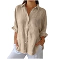 thumbnail image 2 of Linen Shirts For Women Womens Gauze Tops Summer Blouses For Women Peasant Blouse Beach Vacation Tshirts Linen T Shirts For Women Flowy Tops For Women Gauze Tunic Tops For Women Khaki S, 2 of 6