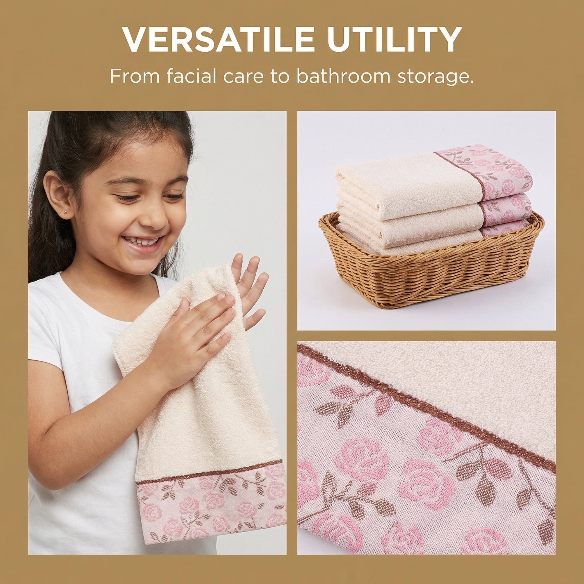 Unique Bargains Pure Cotton Floral Absorbent Towels Pink 4pcs 29" x 13"