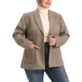 thumbnail image 2 of DARING DIVA Women's Plus Plaid Lapel Jacket Work Single Breasted Blazers Brown 2X, 2 of 6
