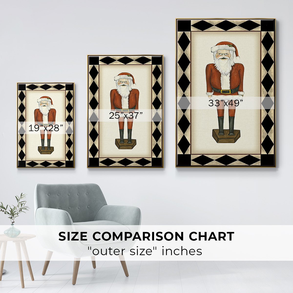 Jolly Santa - Framed Gallery Wrapped Holiday Canvas - 25 x 37 - Gold Frame