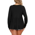 thumbnail image 3 of INSPIRE CHIC Women's Peplum Top Ruffle Hem Shirt Crew Neck Long Sleeve Blouse M Black, 3 of 6