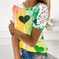 thumbnail image 2 of Camisas de Manga Corta para las Mujeres Impresión Cuello Redondo Suéter Encaje Blusa, Top Casual para el Hogar Y Diario, 2 of 8