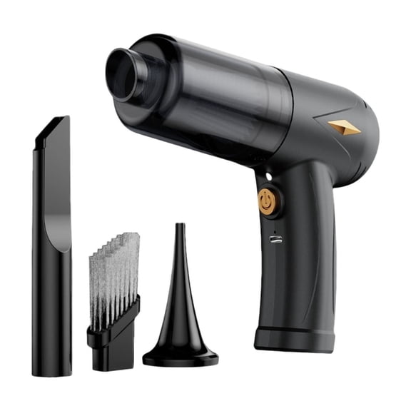 Black Portable Usb Rechargeable Car Vacuum With Turbo Motor For Debris Hair And Dirt Removal