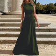 thumbnail image 2 of OSOLU Women Solid Color O-Neck Long Sleeve Patchwork Long Skirt Fashionable Comfortable Holiday Skirts, 2 of 5