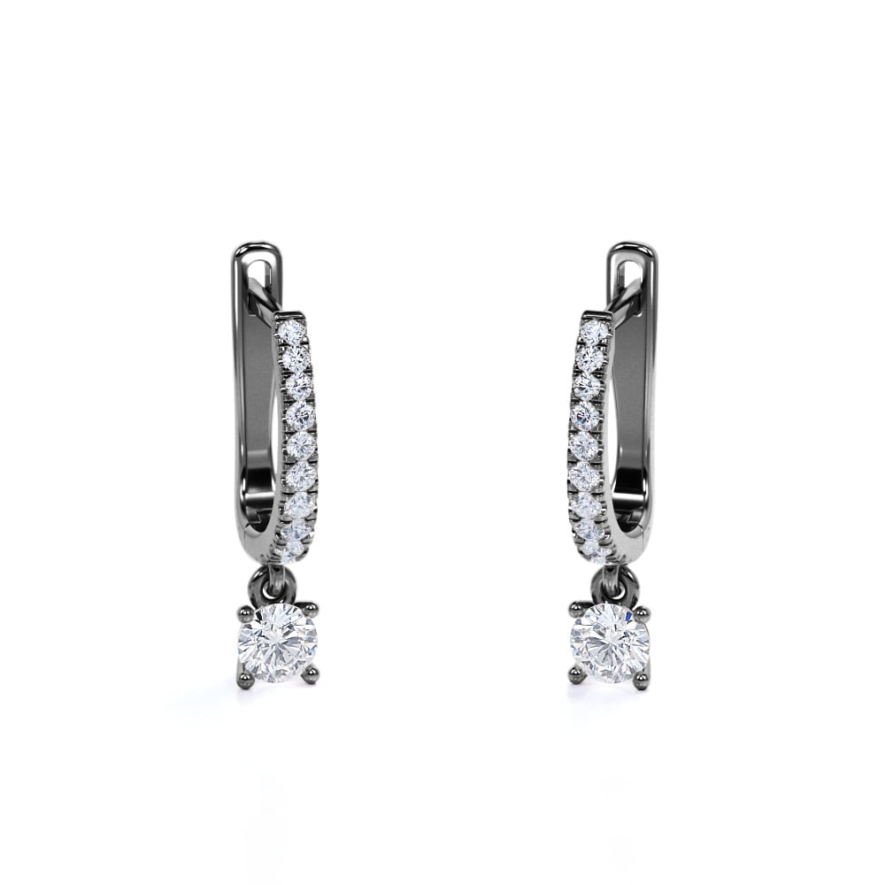 Black Diamond Silver Pave Set Polished Hoop Earrings 1/2 Ctw.
