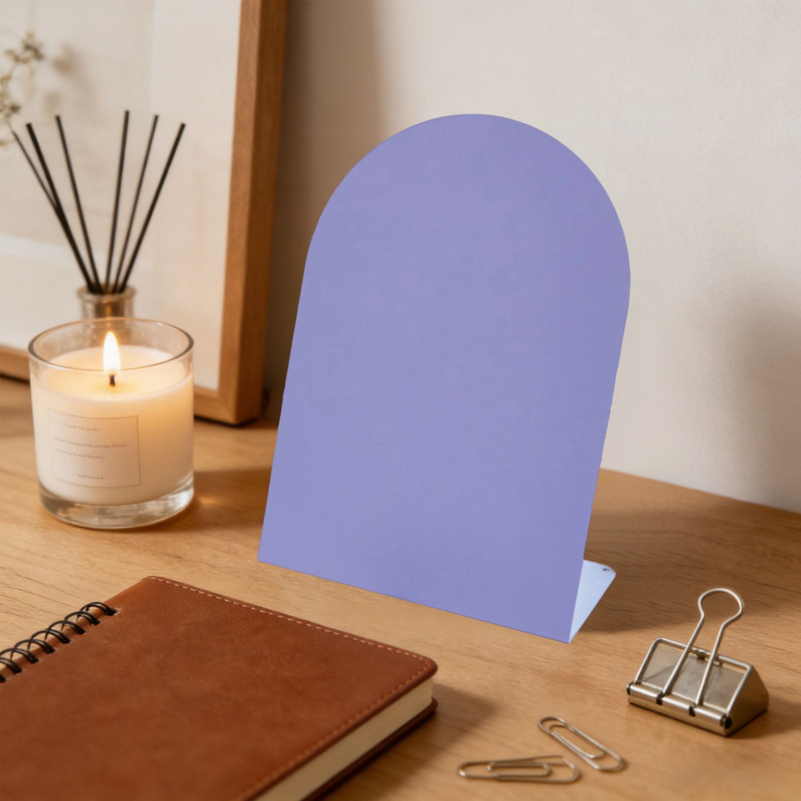Purple Arched Top Magnetic Bulletin Board for Tabletops 11x7.8" Memo Display Easel Stand for Notes Photos Magnets Office Home School Desk Decor and Organization