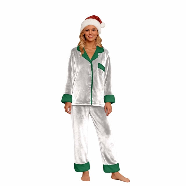 GPOECD Family Matching Pajamas Set Matching Long Sleeve Sleepwear Cozy Holiday Nightwear for Mom Green,Mom_M