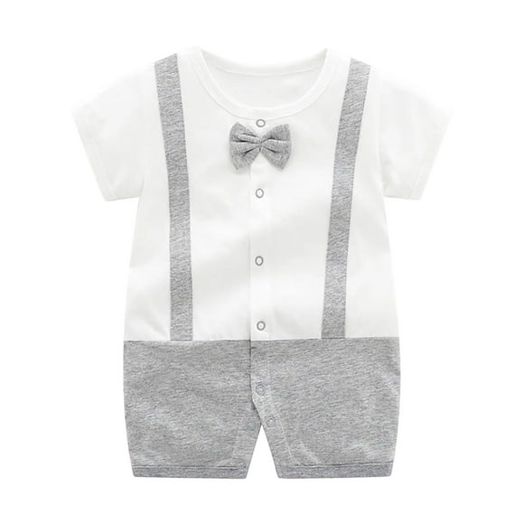 Costume de Gentleman pour Nouveau-Né Garçon, Combinaison à Nœud Papillon, Manches Courtes, Justaucorps à Blocs de Couleur, Gris, 9-12 Mois