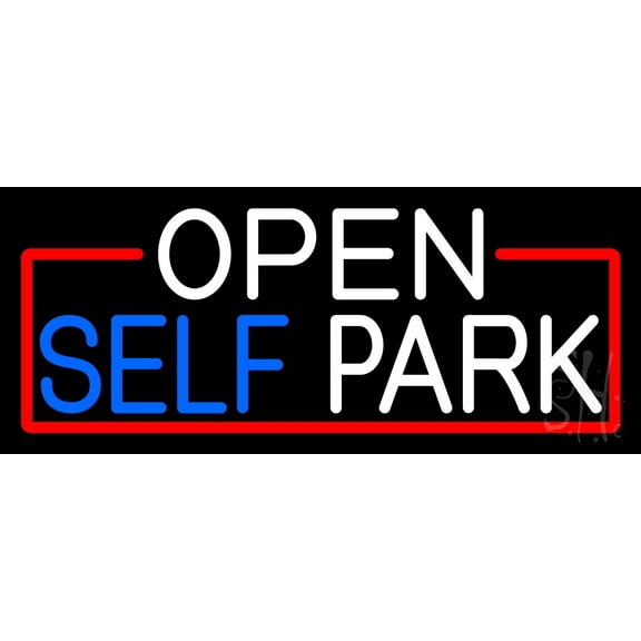 Open Self Park With Red Border LED Neon Sign 6 x 15 - inches, Black Square Cut Acrylic Backing, with Dimmer - Bright and Premium built indoor LED Neon Sign for automotive store, and mall.