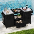 thumbnail image 6 of Outdoor Kitchen Island Solid Wood Grill Cart Storage Cabinet for Big Green Egg Grills with Stainless Steel Top, Drawer,Black, 6 of 15