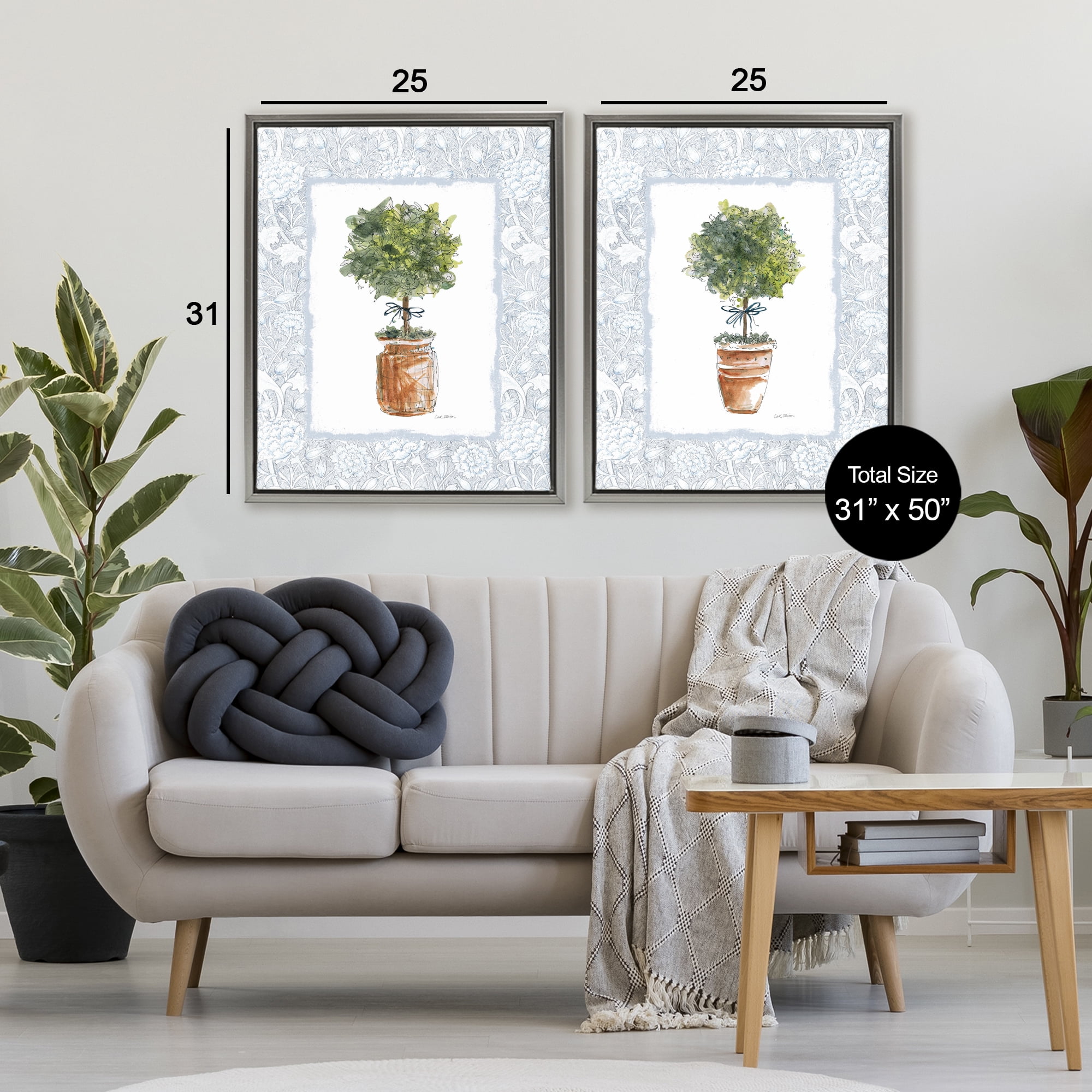 Stupell Industries Potted Topiary Plants 2 Piece Gray Framed Floater Canvas Set, design by Carol Robinson