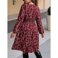 thumbnail image 2 of Mengpipi Women's Swing Dress Fall Spring Long Sleeve V Neck Cinched Waist Floral Print Casual Maxi Dress 1X-4X, 2 of 7