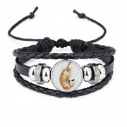 Animal Ocelot Cat Photograph Shoot Bracelet Braided Leather Woven Rope Wristband