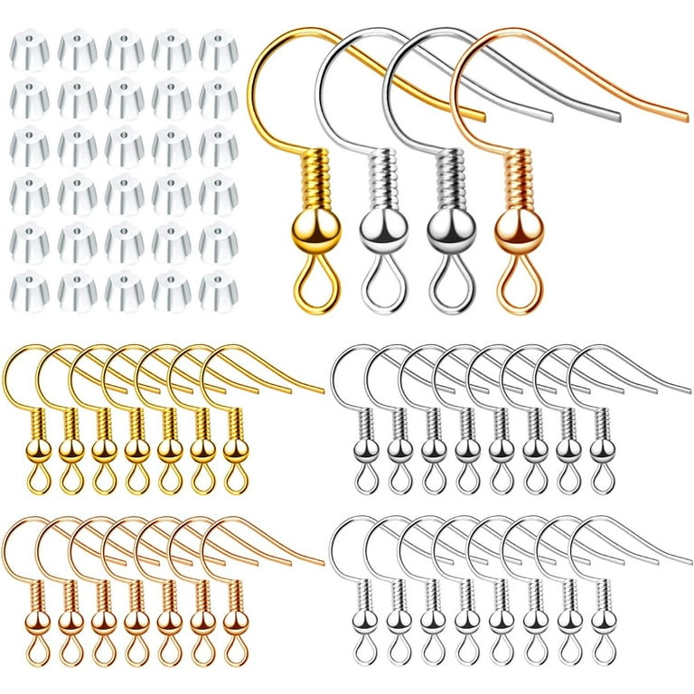 Earring Hooks Wholesale,400pcs Hypoallergenic Fish Earring Hooks Ear Wires  with Ball & Coil and 400pcs Clear Earring Backs for Jewelry Making  Crafting,4 Colors 