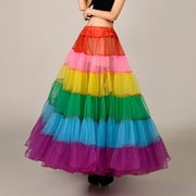 ZPAQI Multicolored Rainbow A-Line Maxi Tutu Skirt Pleated Floor Length Petticoat Hoopless Bridal Mesh Crinoline Underskirt