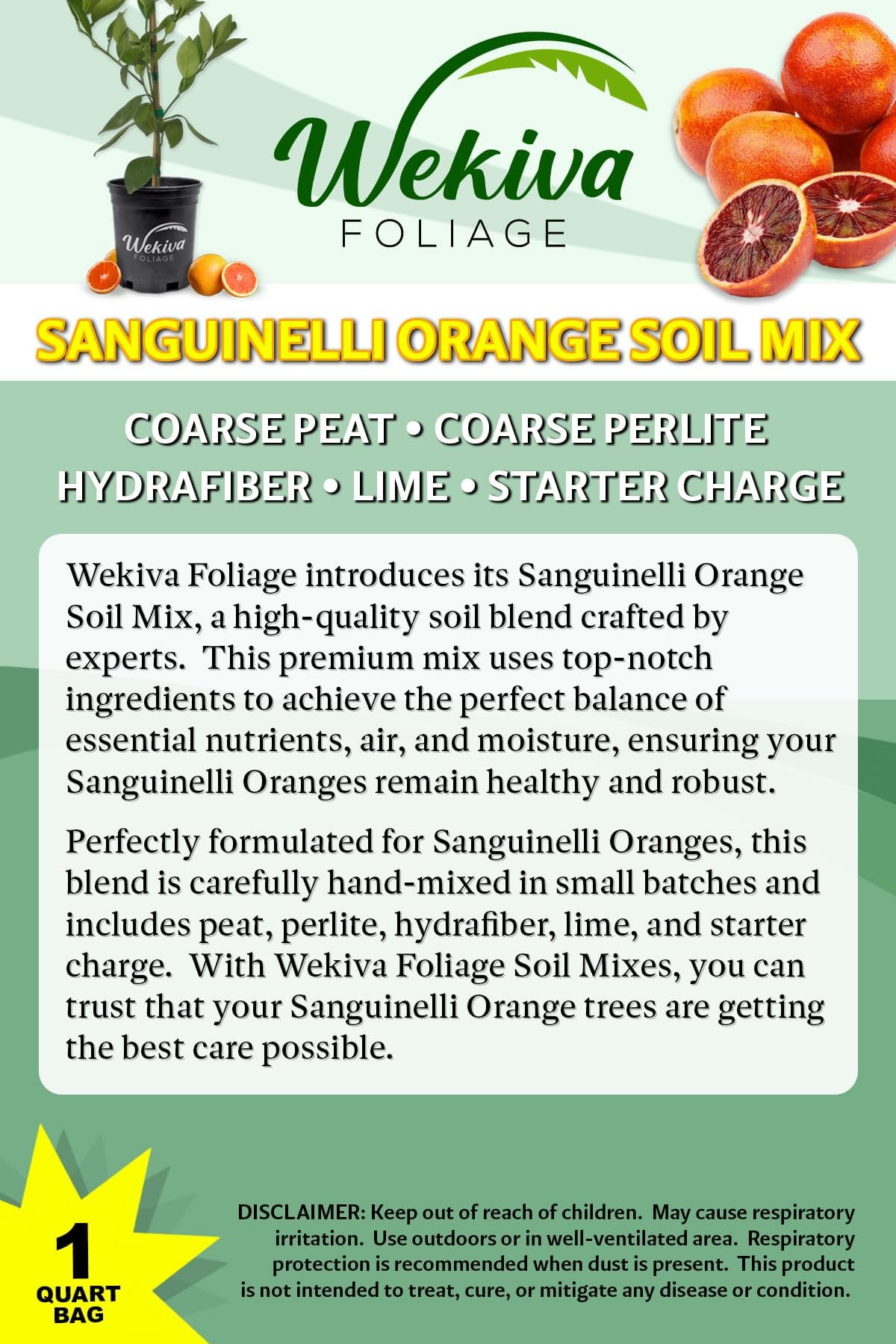 Sanguinelli Orange Tree Growing Soil Mix  1 Quart - Custom Soil Blend  Potting Mix for Sanguinelli Orange Trees  Developed by and for Professional Nursery Growers - Nutrient-Rich Formula