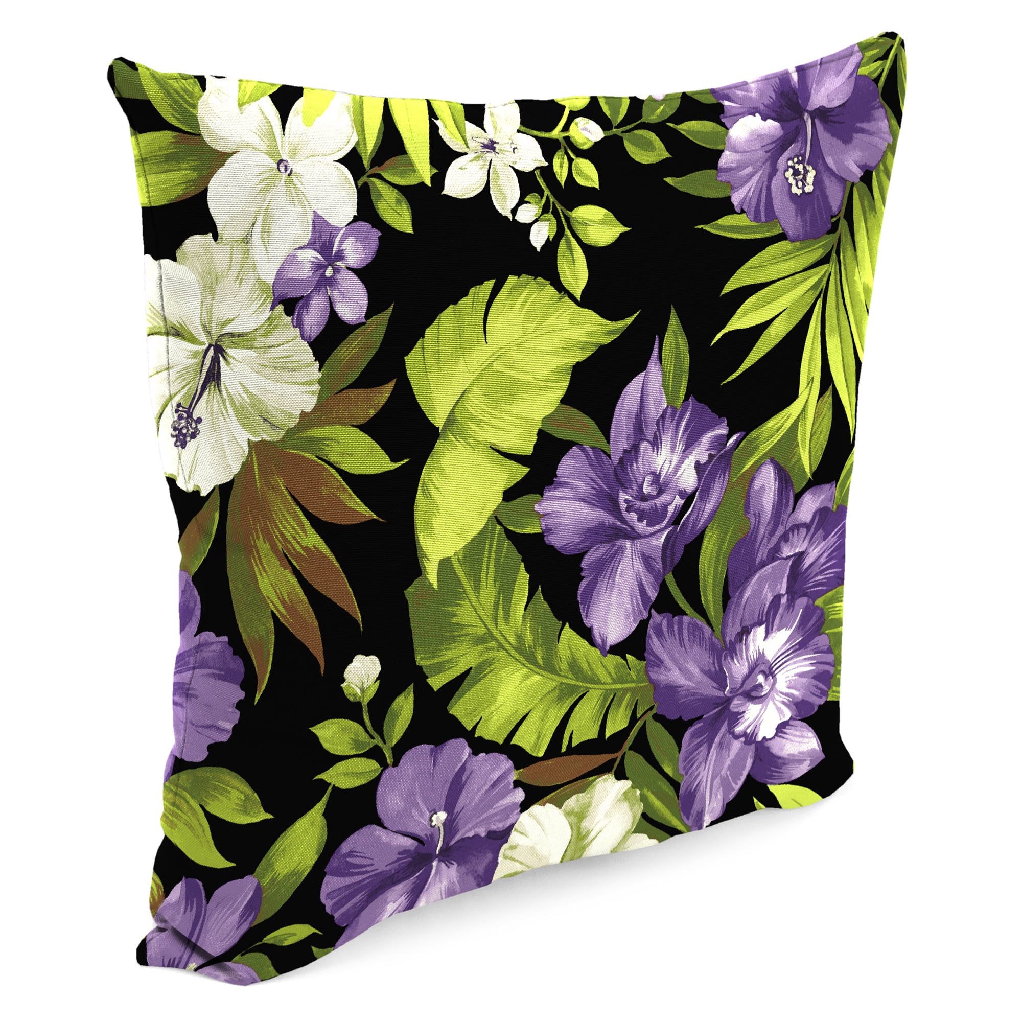 Jordan Manufacturing 17" x 17" Anya Eggplant Black Tropical Square Outdoor Throw Pillow (2 Pack)