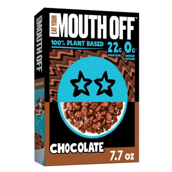Eat Your Mouth Off Chocolate Vegan, Plant Based Protein Cereal, 22g Protein, 7.7. oz Box