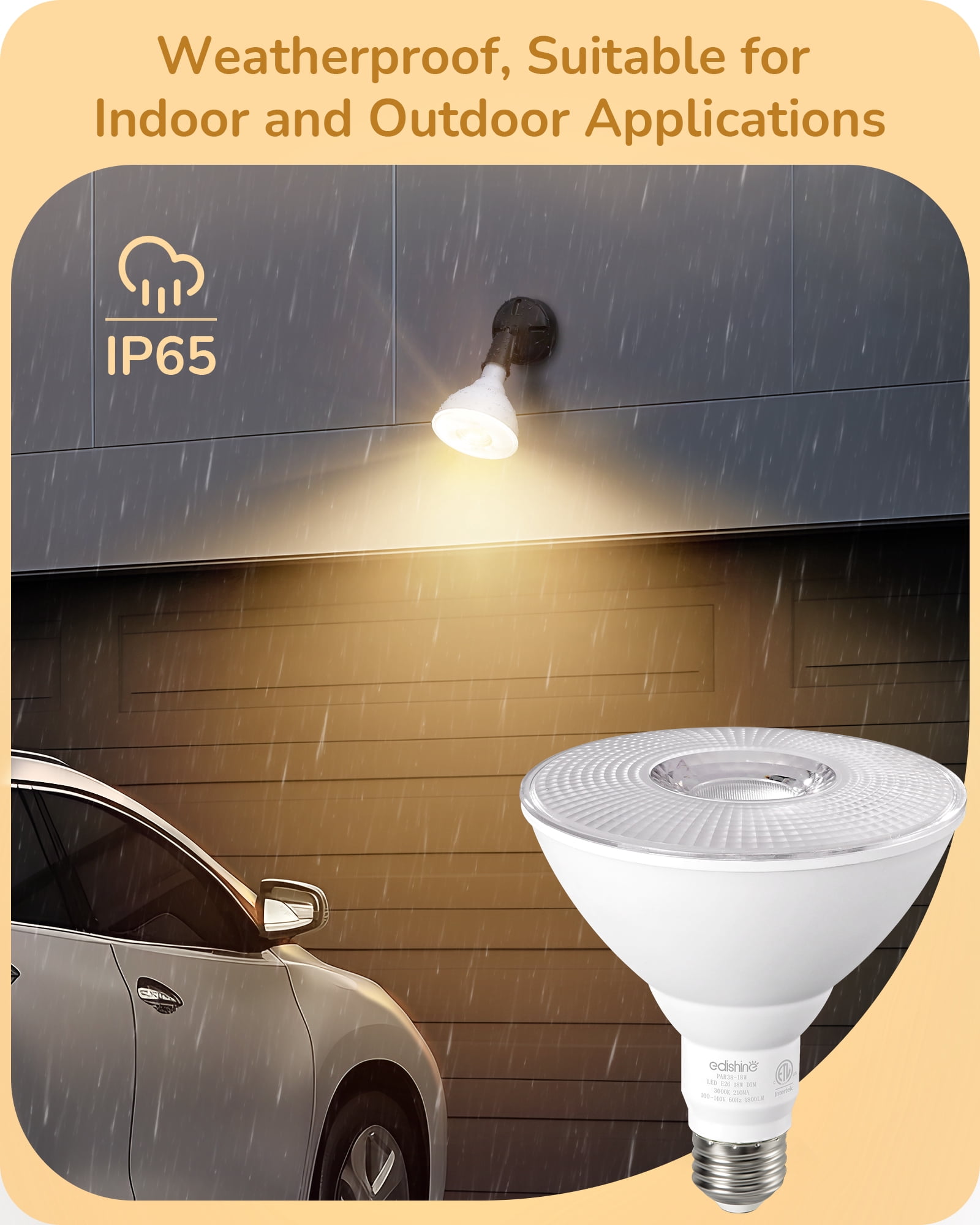 EDISHINE 4 Pack LED PAR38 Outdoor Flood Light Bulbs, 18W (120W Equivalent), 3000K Soft White Light, Dimmable Waterproof Flood Light Bulbs, E26 Base, 1800 Lumen for Yard Porch Driveway, ETL Listed