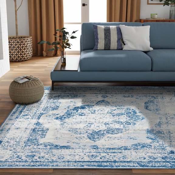 Unique Loom Sofia Collection Area Rug - Salle Garnier (5' Square Blue/Ivory)
