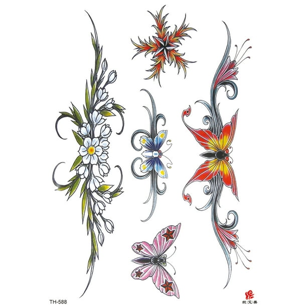 Papillon Fleur tramp Timbre Grand Tatouage de Bras Temporaire de 8,25 Po