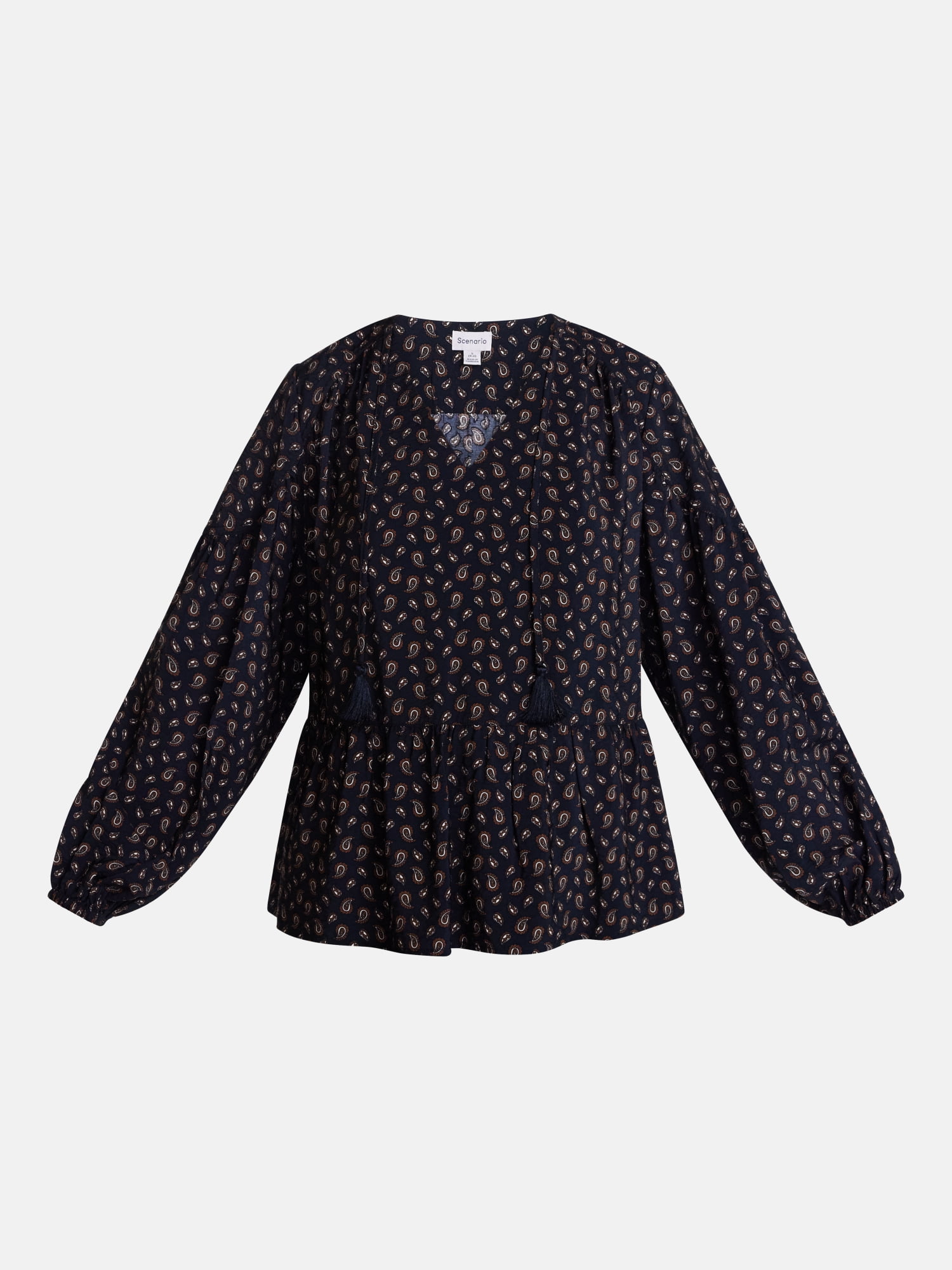 Scenario Women's and Women's Plus Gathered Yoke Blouse with Long Sleeves, Sizes XS-4X