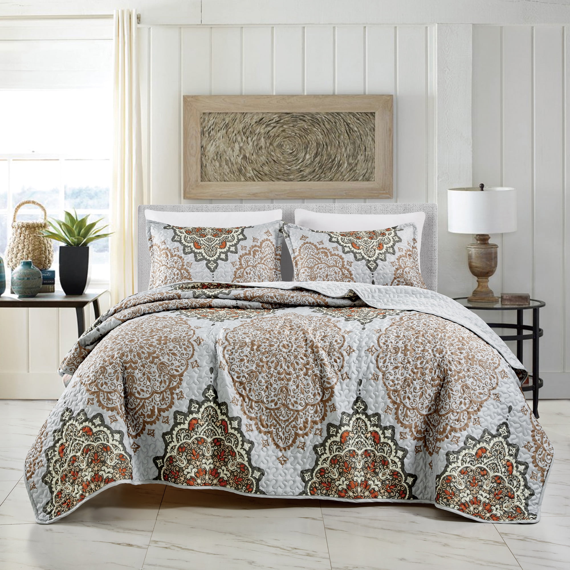 HGmart Unisex Microfiber Bedspreads, Queen, Orange, 3Pieces