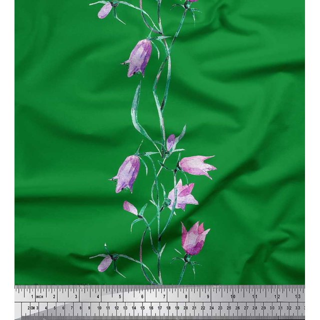 Soimoi polyester Crepe Fabric Leaves & Wild Flower Printed Fabric 1 Yard 42 Inch Wide