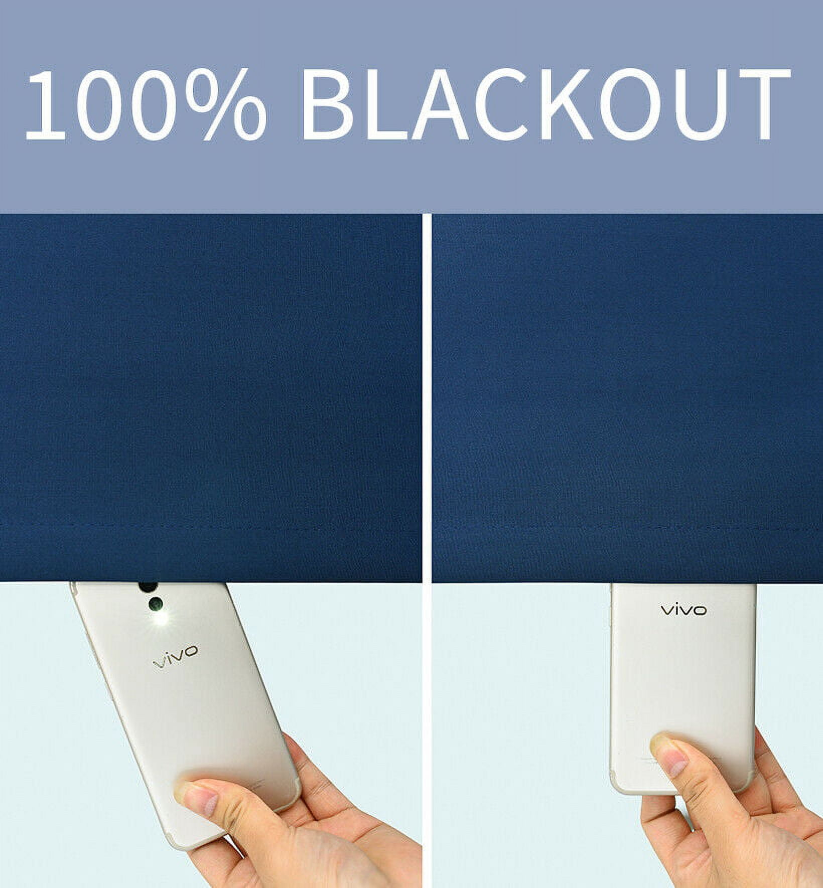 2 Pack: Solid Colored 100% Energy Saving Hotel Max Blackout Thermal Curtain Panels - Navy Blue, 90 in. Long