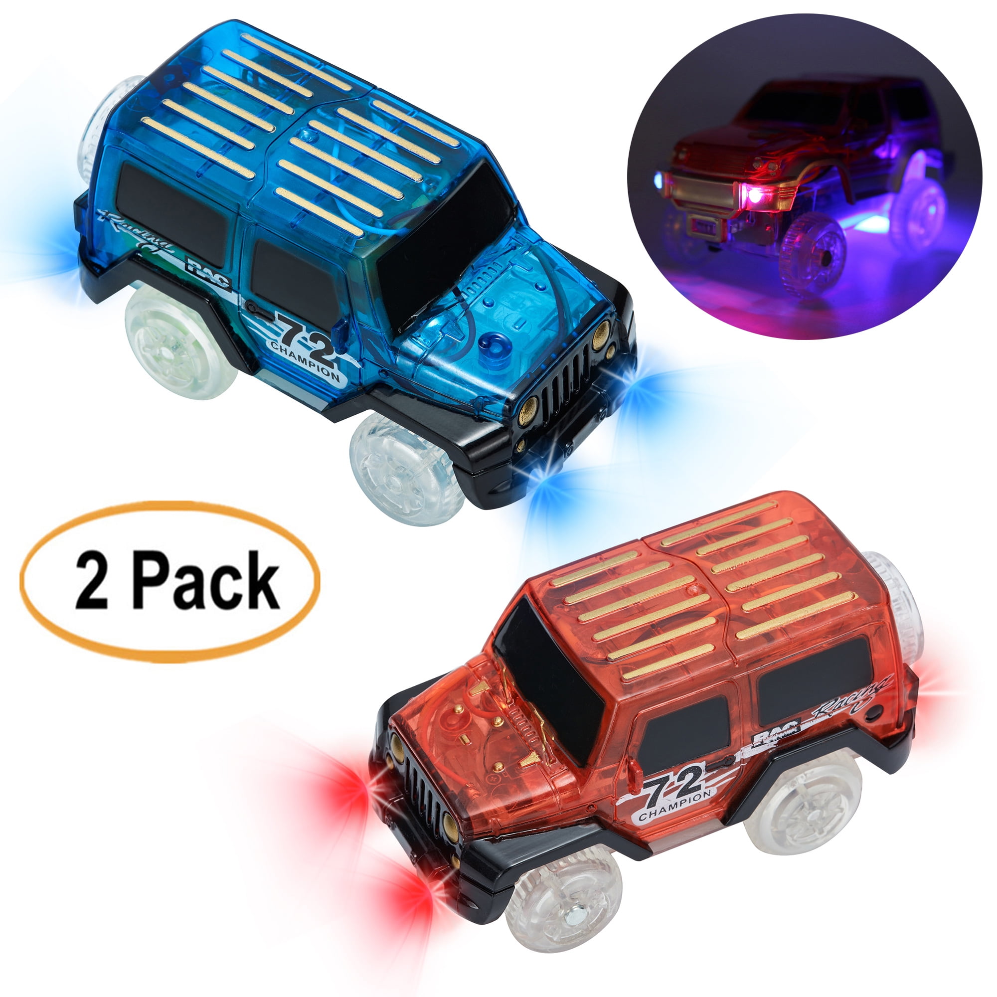 2 LED Race Jeeps 2pc Magic Twister Glow In the Dark RaceTrack  Vehicles 