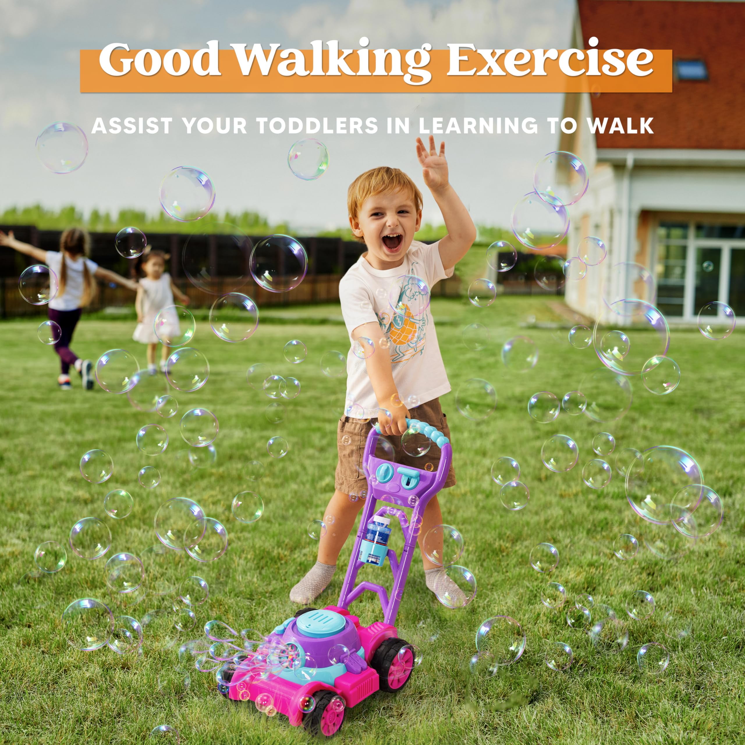 SYNCFUN Bubble Lawn Mower, Bubble Machine Summer Outdoor Toys for Toddlers 1-3, Pink Bubble Blower for Kids 2 4 6 Birthday Gifts