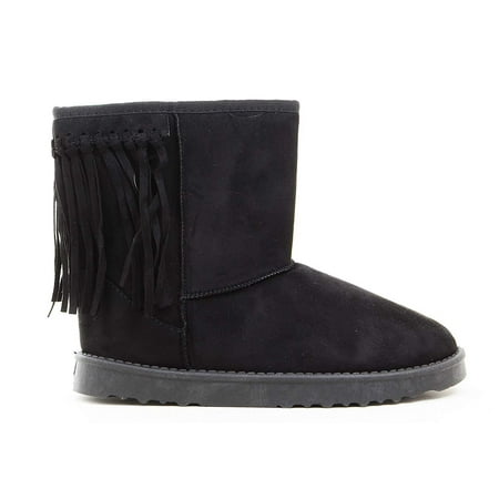 

Fringe Furry Vegan Shearling Suede Fleece Women s Flat Boot - 7 / Black