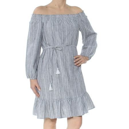 UPC 039377799101 product image for VINCE CAMUTO Womens Black Belted Striped Long Sleeve Off Shoulder Above The Knee | upcitemdb.com